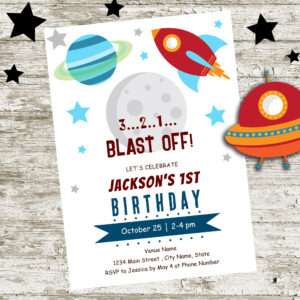 Space 1st Birthday Invitation