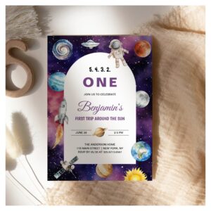 Space Astronaut First Trip Around The Sun Birthday Invitation
