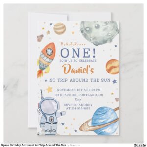 Space Birthday Astronaut 1st Trip Around The Sun Invitation