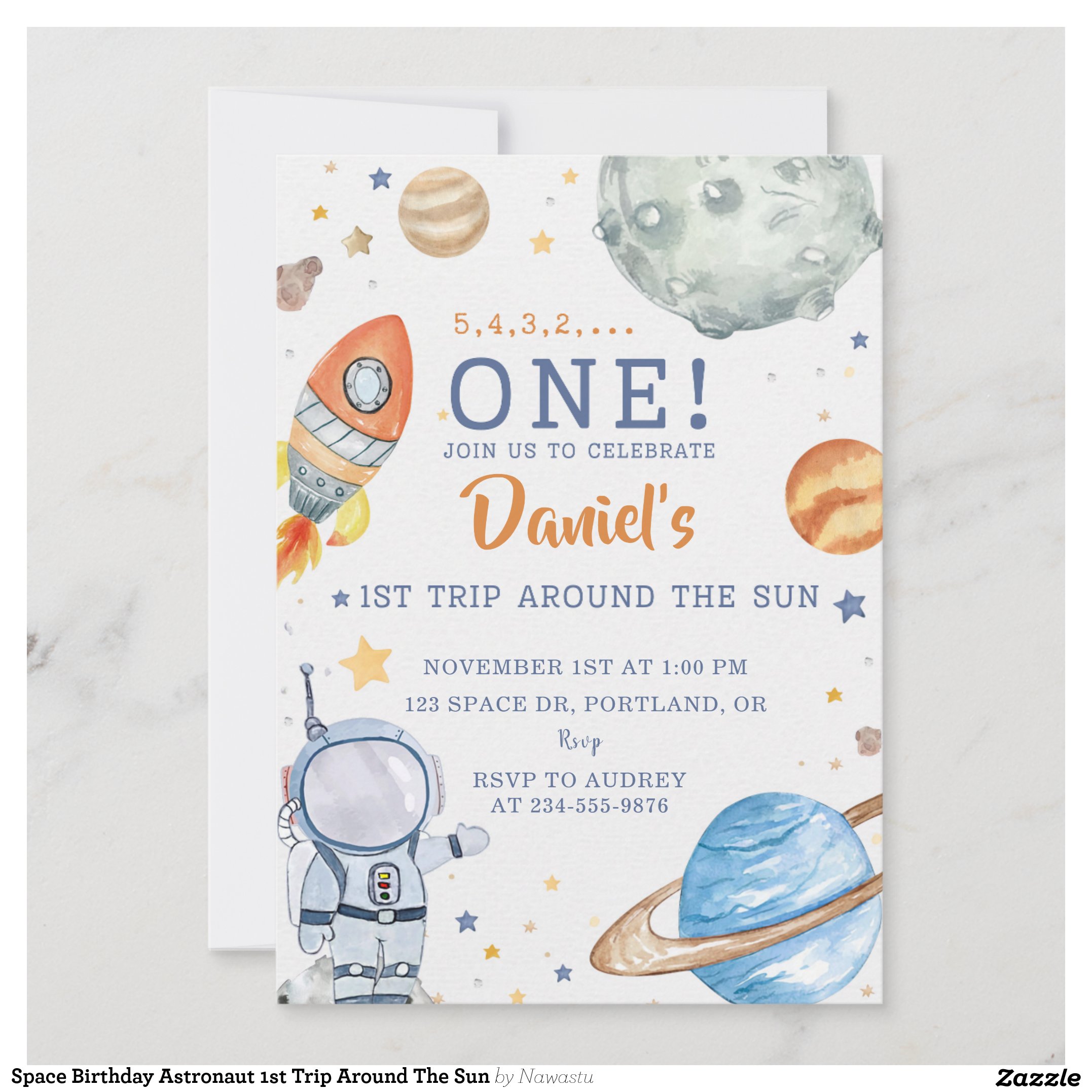 Space Birthday Astronaut 1st Trip Around The Sun Invitation