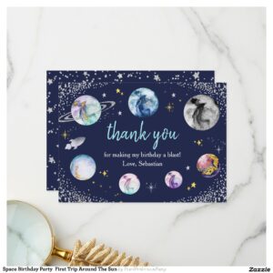 Space Birthday Party First Trip Around The Sun Thank You Card