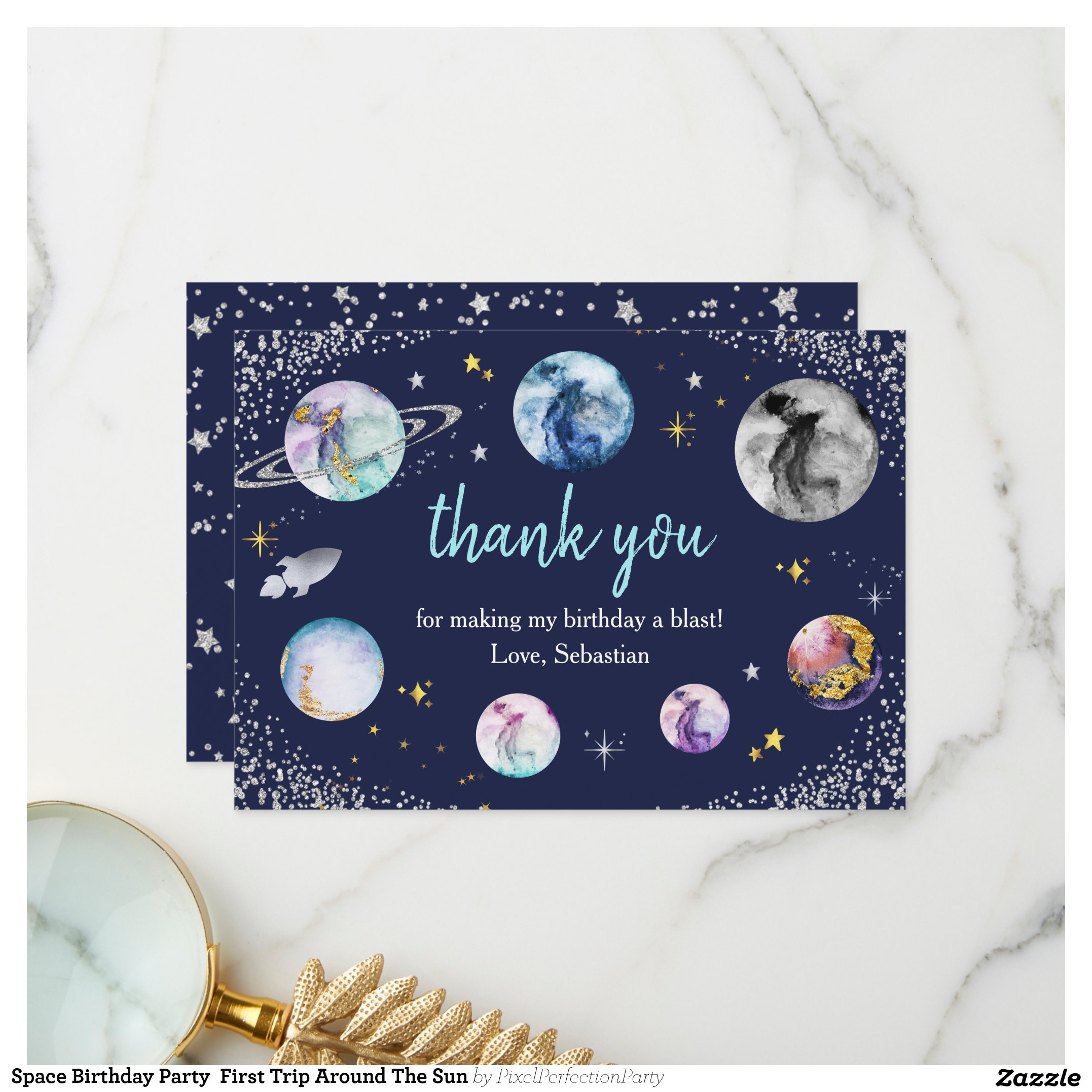 Space Birthday Party First Trip Around The Sun Thank You Card