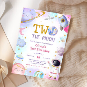 Space Birthday Party Two The Moon 2nd Birthday Invitation