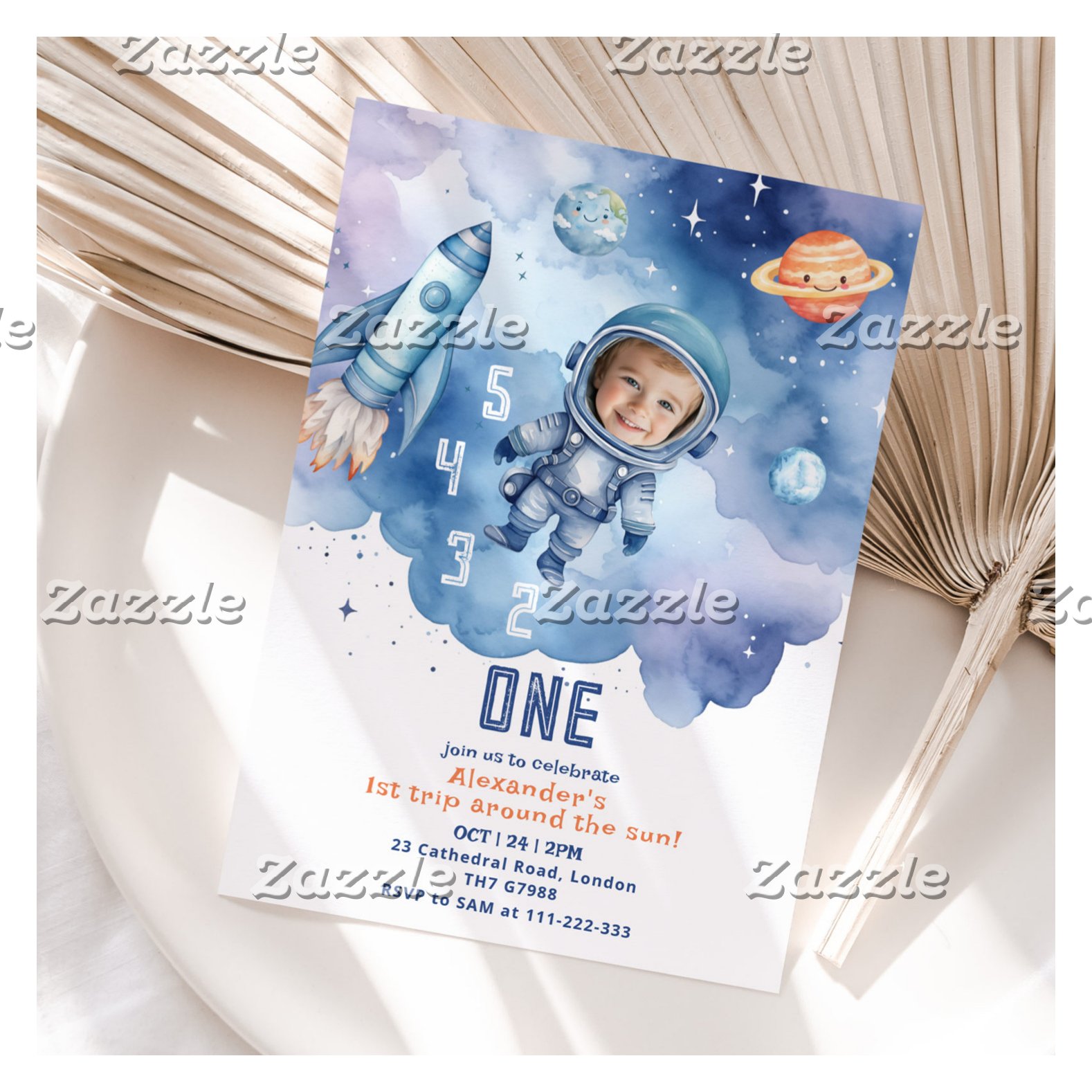 Space First trip around the sun Astronaut Photo Invitation