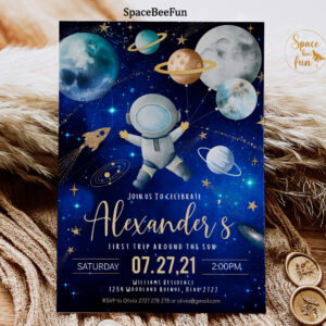 Space First Trip Around the Sun Outer Space First Invitation