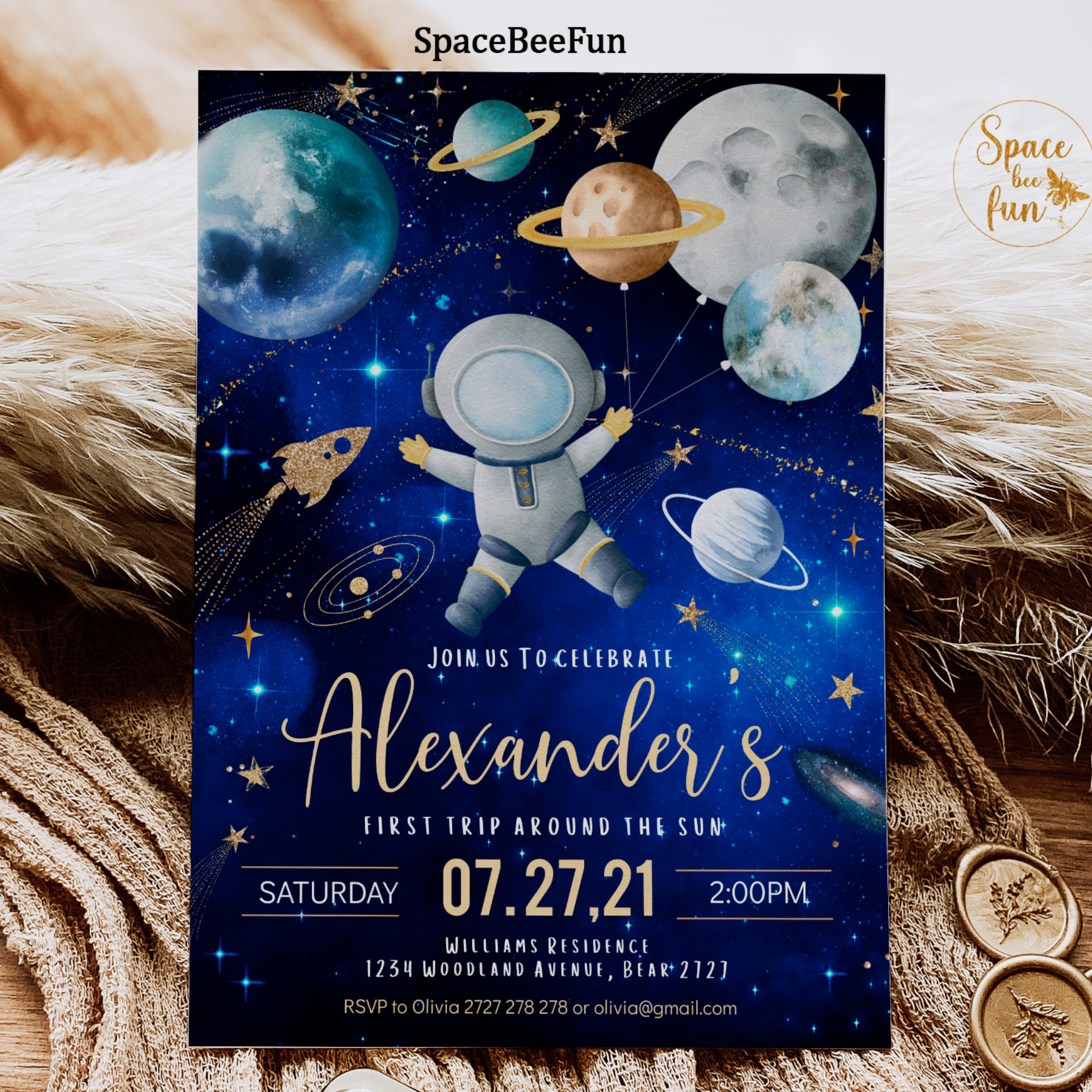 Space First Trip Around the Sun Outer Space First Invitation