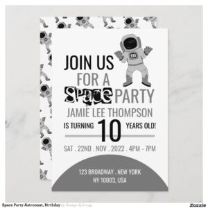 Space Party Astronaut, Birthday Invitation