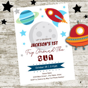 Space Trip Around the Sun 1st Birthday Invitation