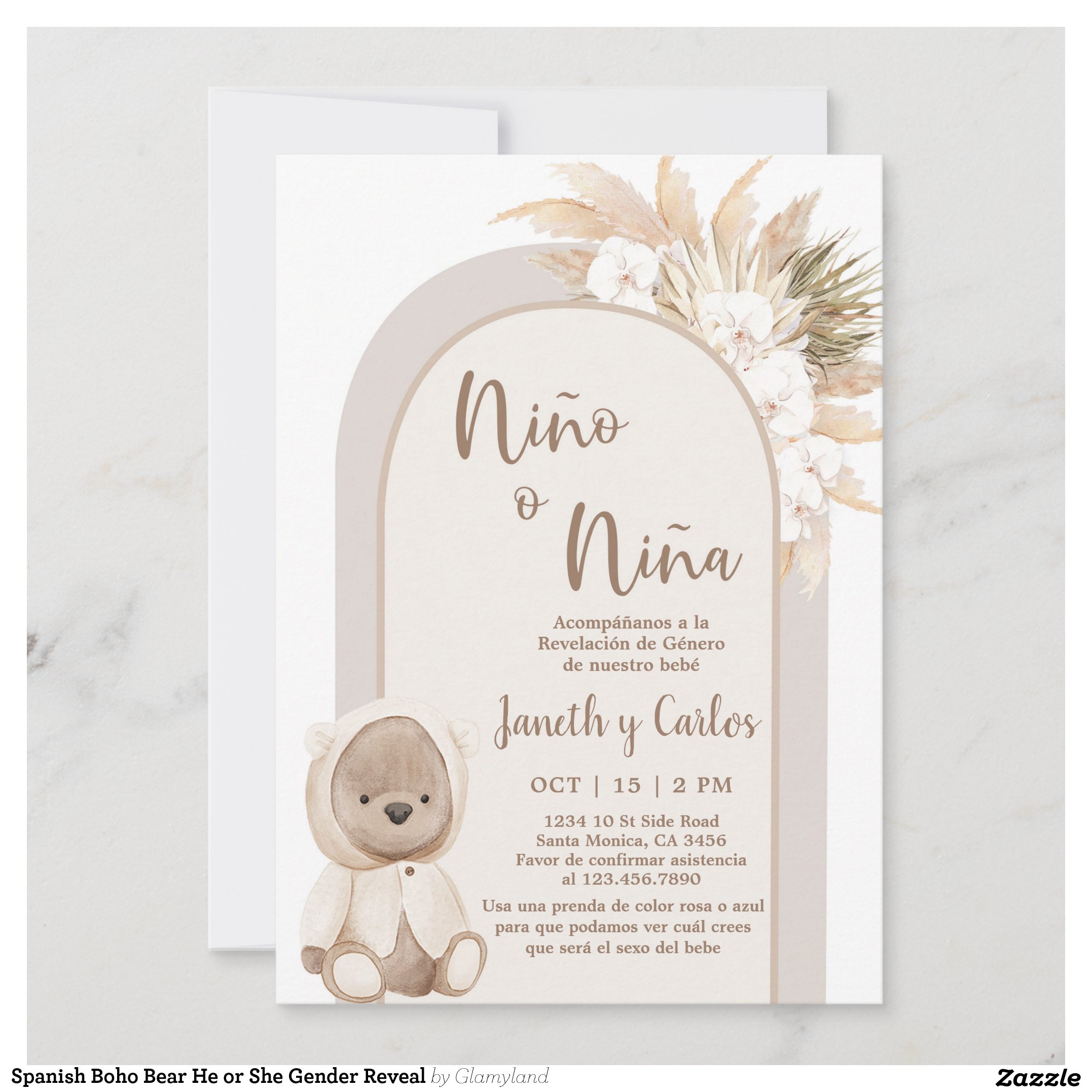 Spanish Boho Bear He or She Gender Reveal Invitation