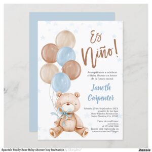 Spanish Teddy Bear Baby shower boy Invitation