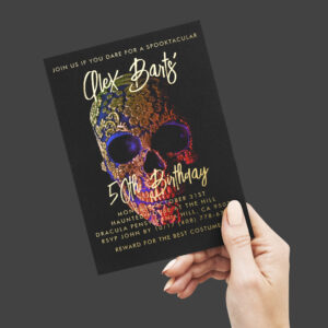 Spooktacular Fifty 50th Birthday Halloween Foil Invitation Postcard