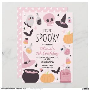 Spooky Halloween Birthday Pink Invitation