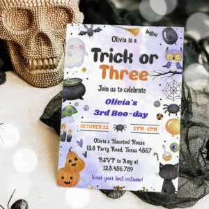 Spooky Halloween Cute Ghost 3rd Birthday Party Invitation