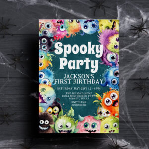 Spooky Monsters Kids Halloween Birthday Party Invitation