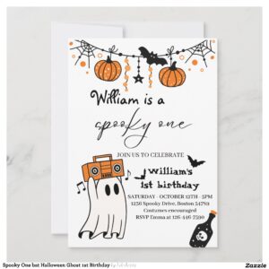 Spooky One bat Halloween Ghost 1st Birthday Invitation