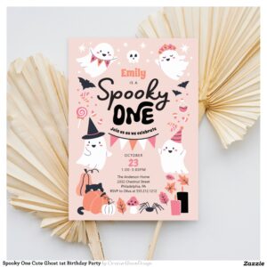 Spooky One Cute Ghost 1st Birthday Party Invitation