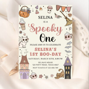 Spooky One Cute Ghost Halloween 1st Birthday Invitation