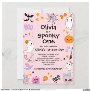 Spooky One Cute Ghost Halloween Birthday Party Invitation