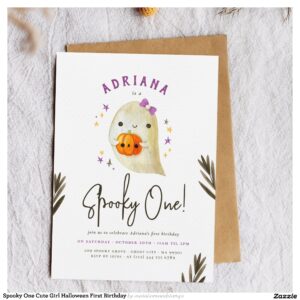 Spooky One Cute Girl Halloween First Birthday Invitation