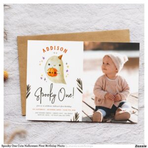 Spooky One Cute Halloween First Birthday Photo Invitation