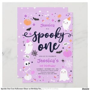 Spooky One Cute Halloween Ghost 1st Birthday Party Invitation