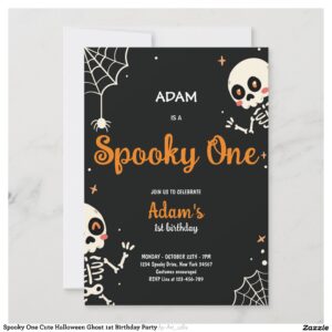 Spooky One Cute Halloween Ghost 1st Birthday Party Invitation