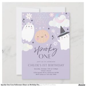 Spooky One Cute Halloween Ghost 1st Birthday Party Invitation