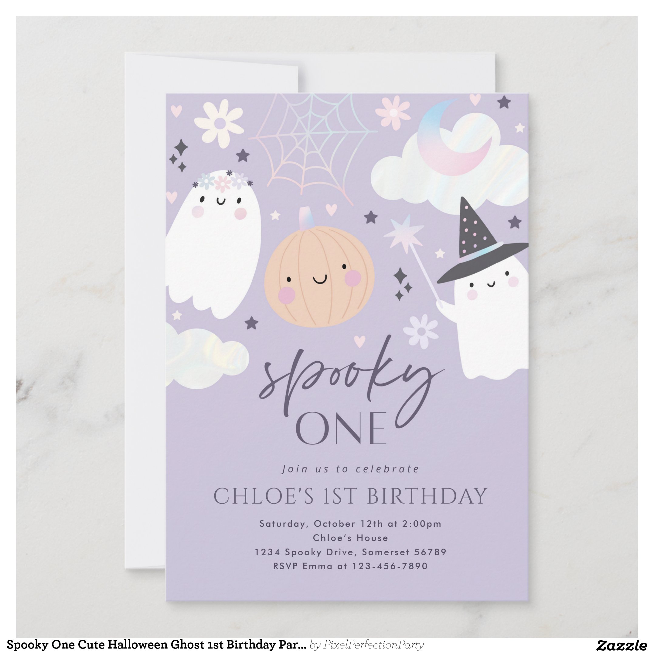 Spooky One Cute Halloween Ghost 1st Birthday Party Invitation