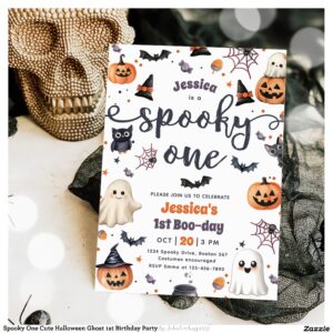 Spooky One Cute Halloween Ghost 1st Birthday Party Invitation