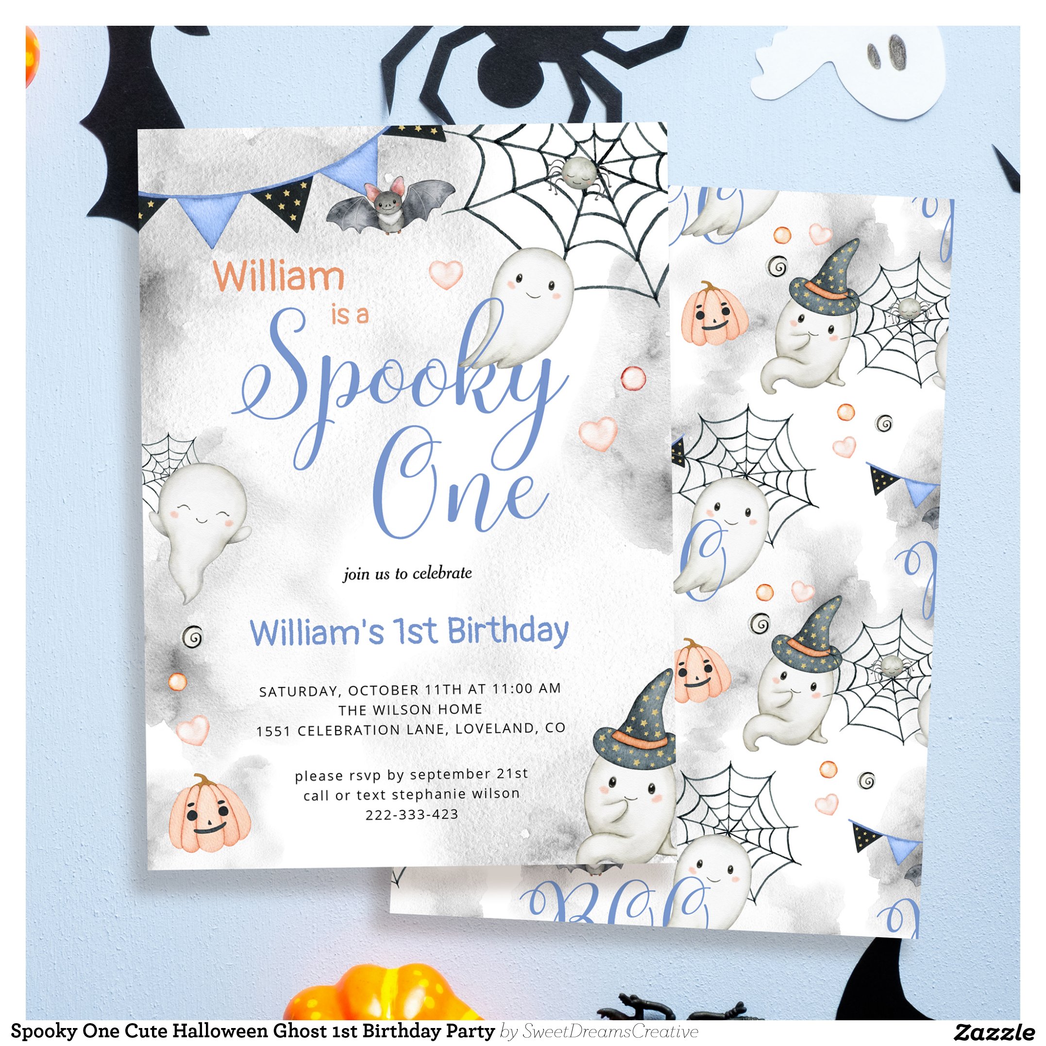 Spooky One Cute Halloween Ghost 1st Birthday Party Invitation