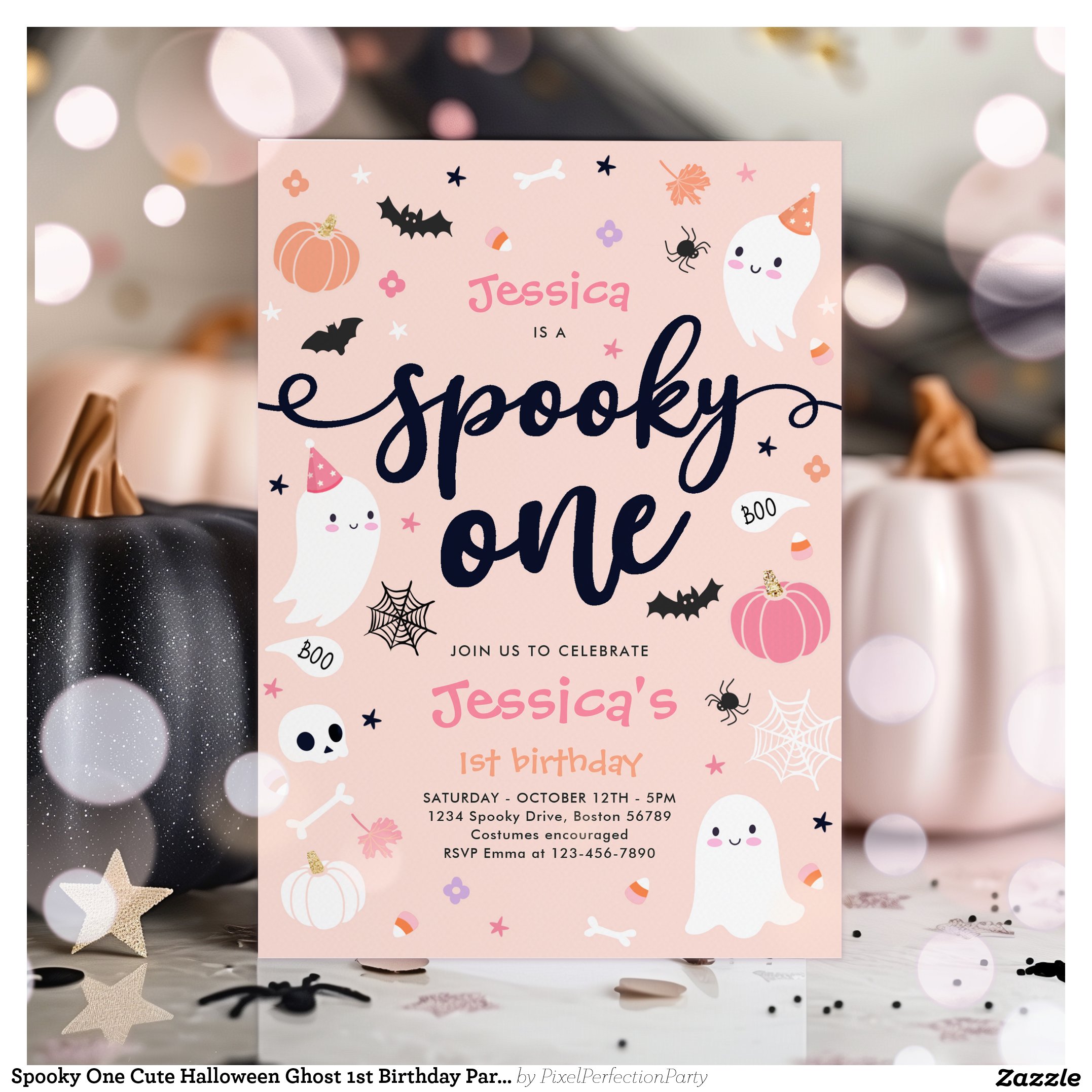 Spooky One Cute Halloween Ghost 1st Birthday Party Invitation
