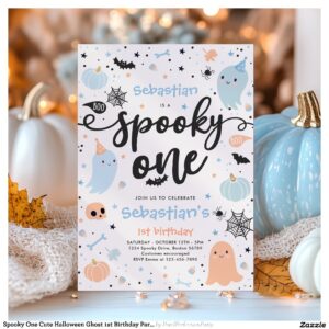 Spooky One Cute Halloween Ghost 1st Birthday Party Invitation