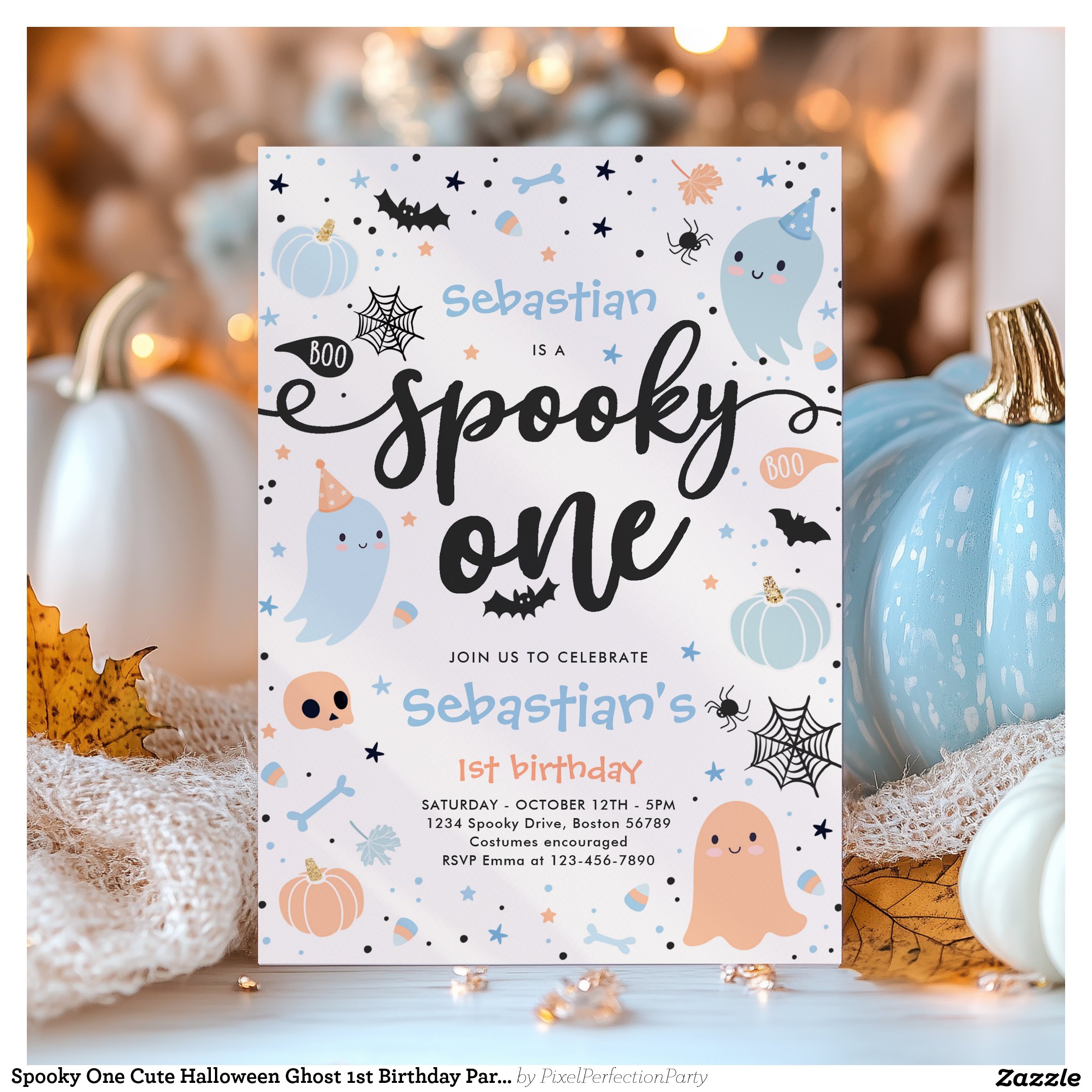 Spooky One Cute Halloween Ghost 1st Birthday Party Invitation
