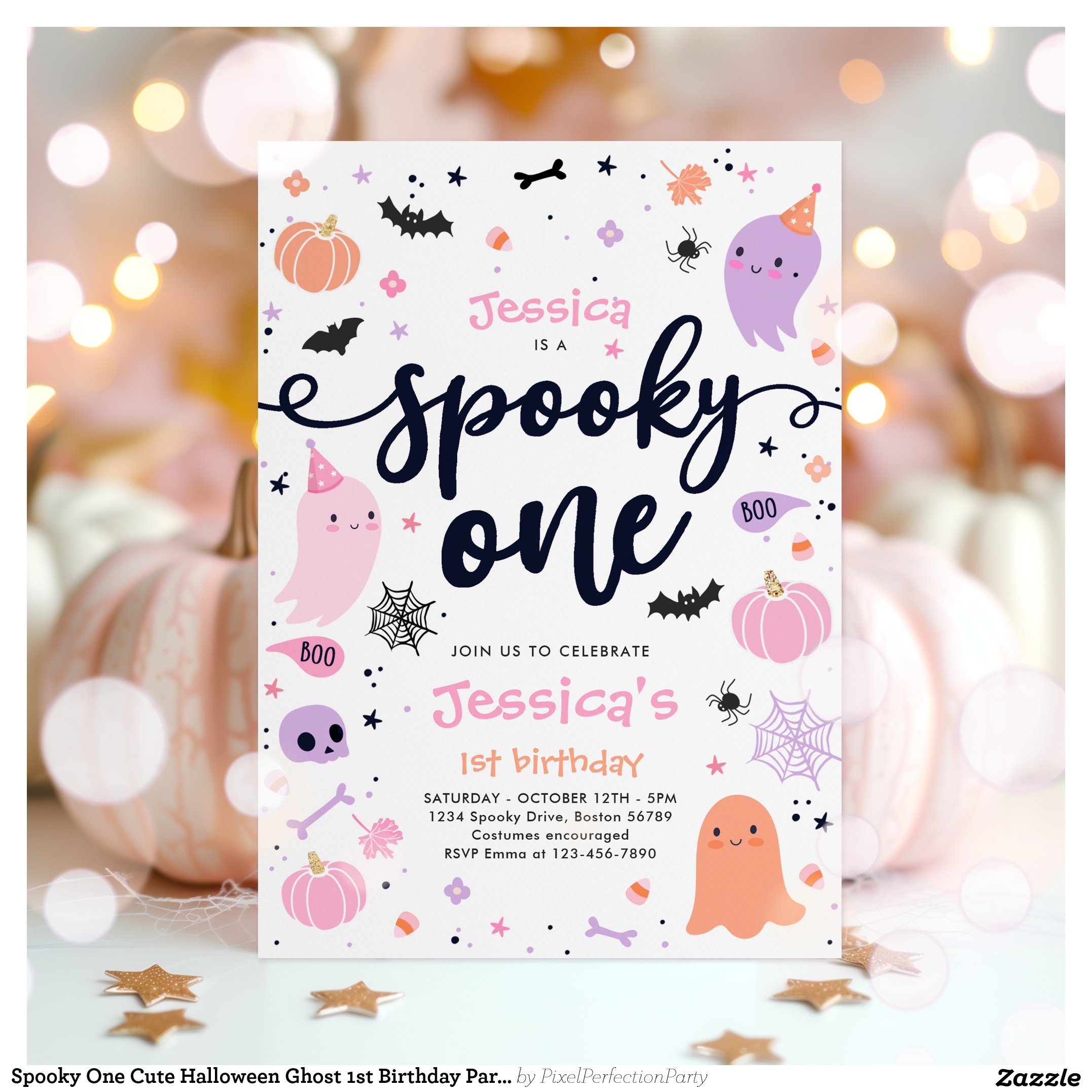 Spooky One Cute Halloween Ghost 1st Birthday Party Invitation