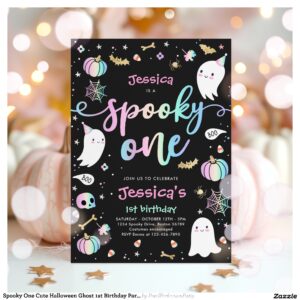 Spooky One Cute Halloween Ghost 1st Birthday Party Invitation