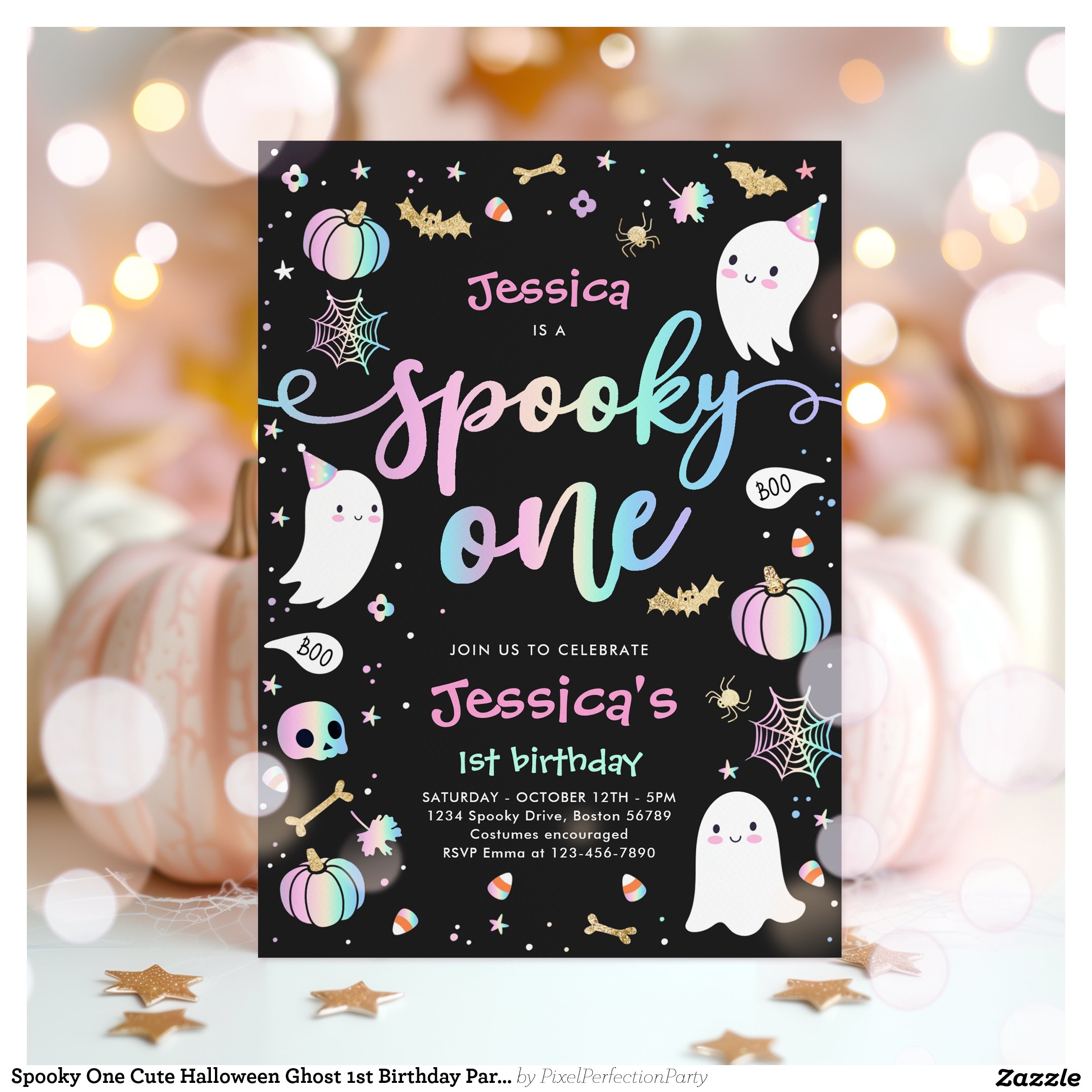 Spooky One Cute Halloween Ghost 1st Birthday Party Invitation