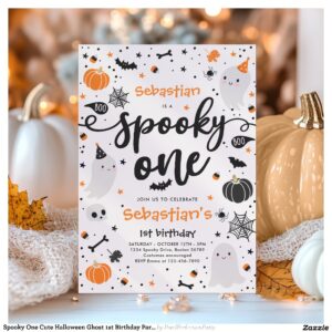 Spooky One Cute Halloween Ghost 1st Birthday Party Invitation