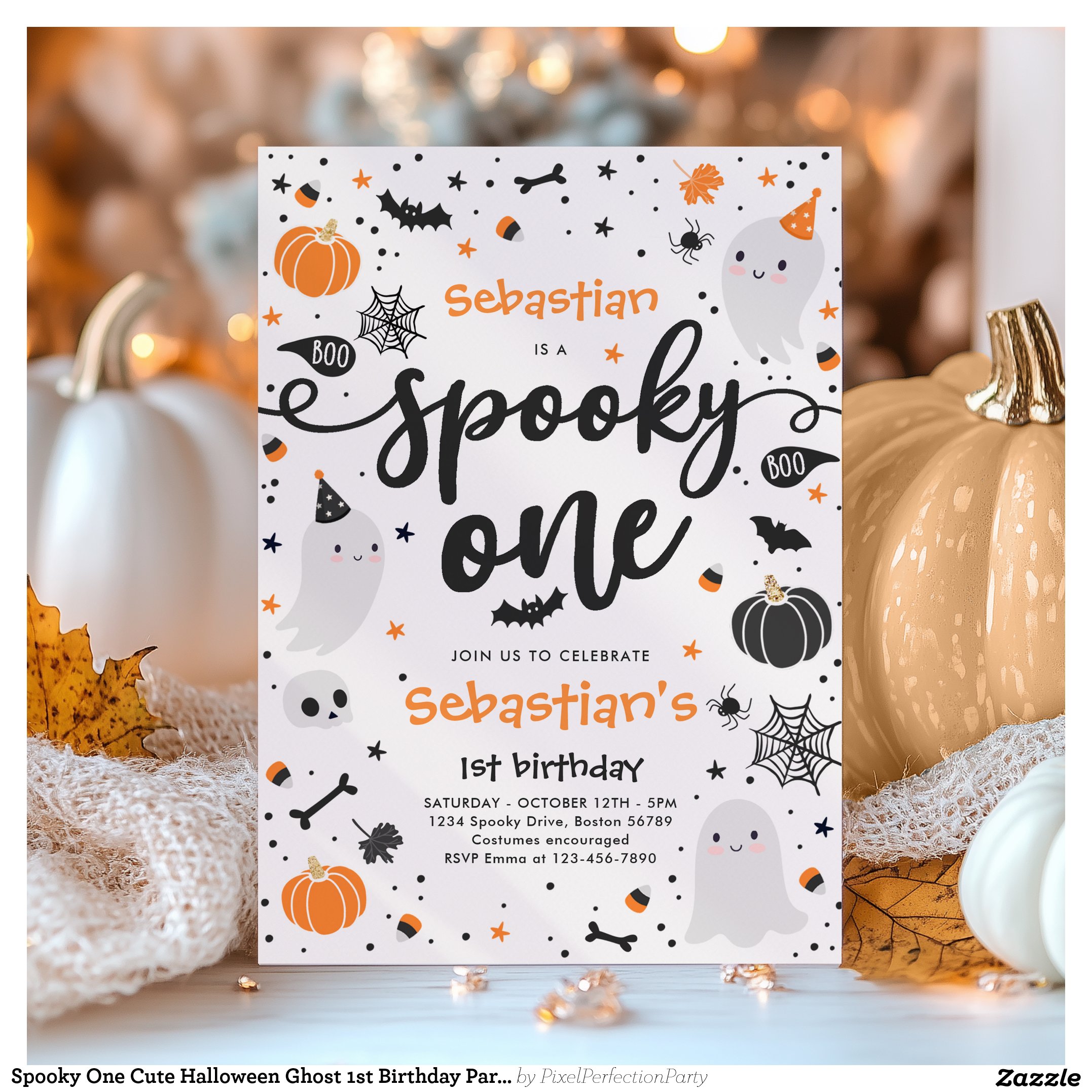 Spooky One Cute Halloween Ghost 1st Birthday Party Invitation