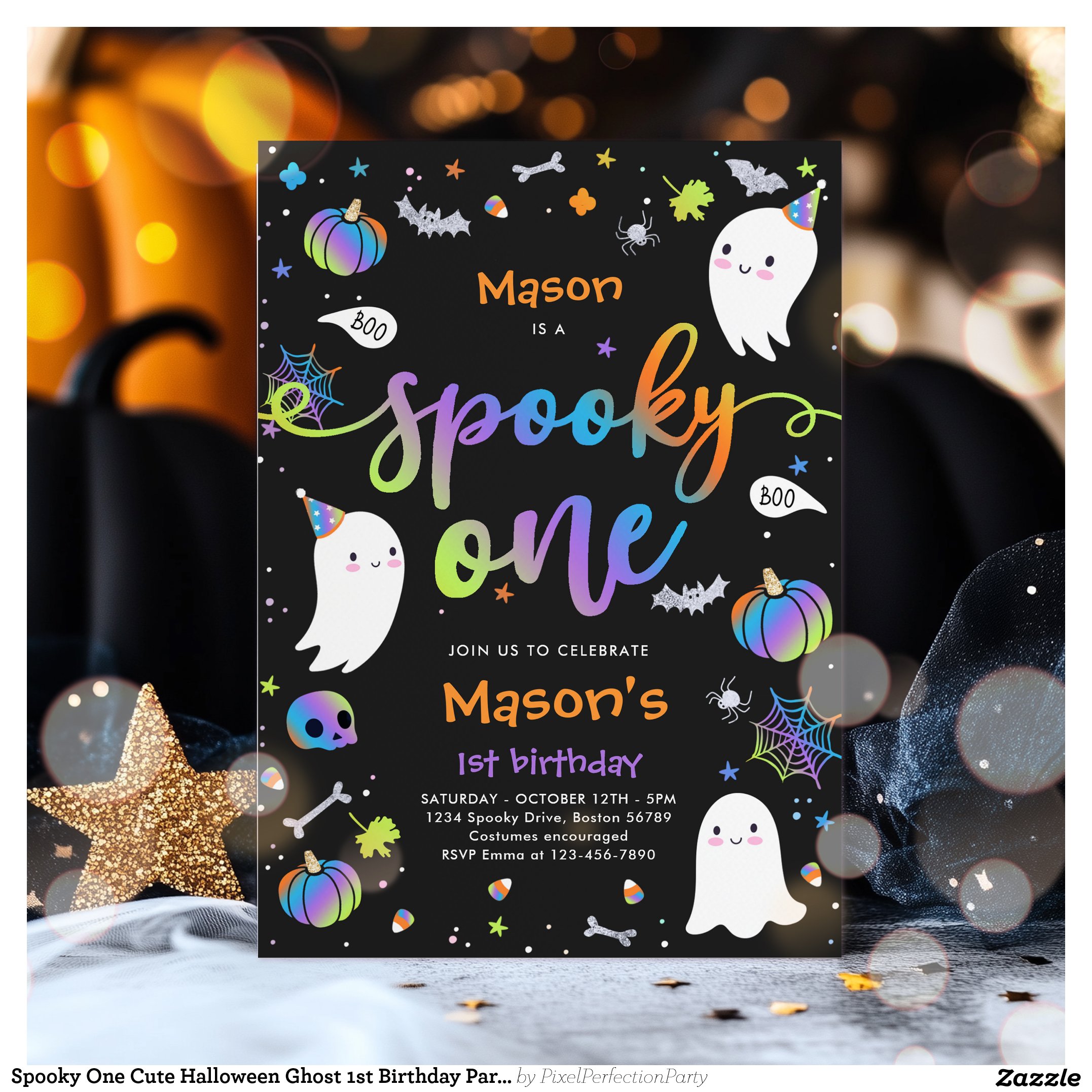 Spooky One Cute Halloween Ghost 1st Birthday Party Invitation