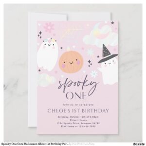 Spooky One Cute Halloween Ghost 1st Birthday Party Invitation