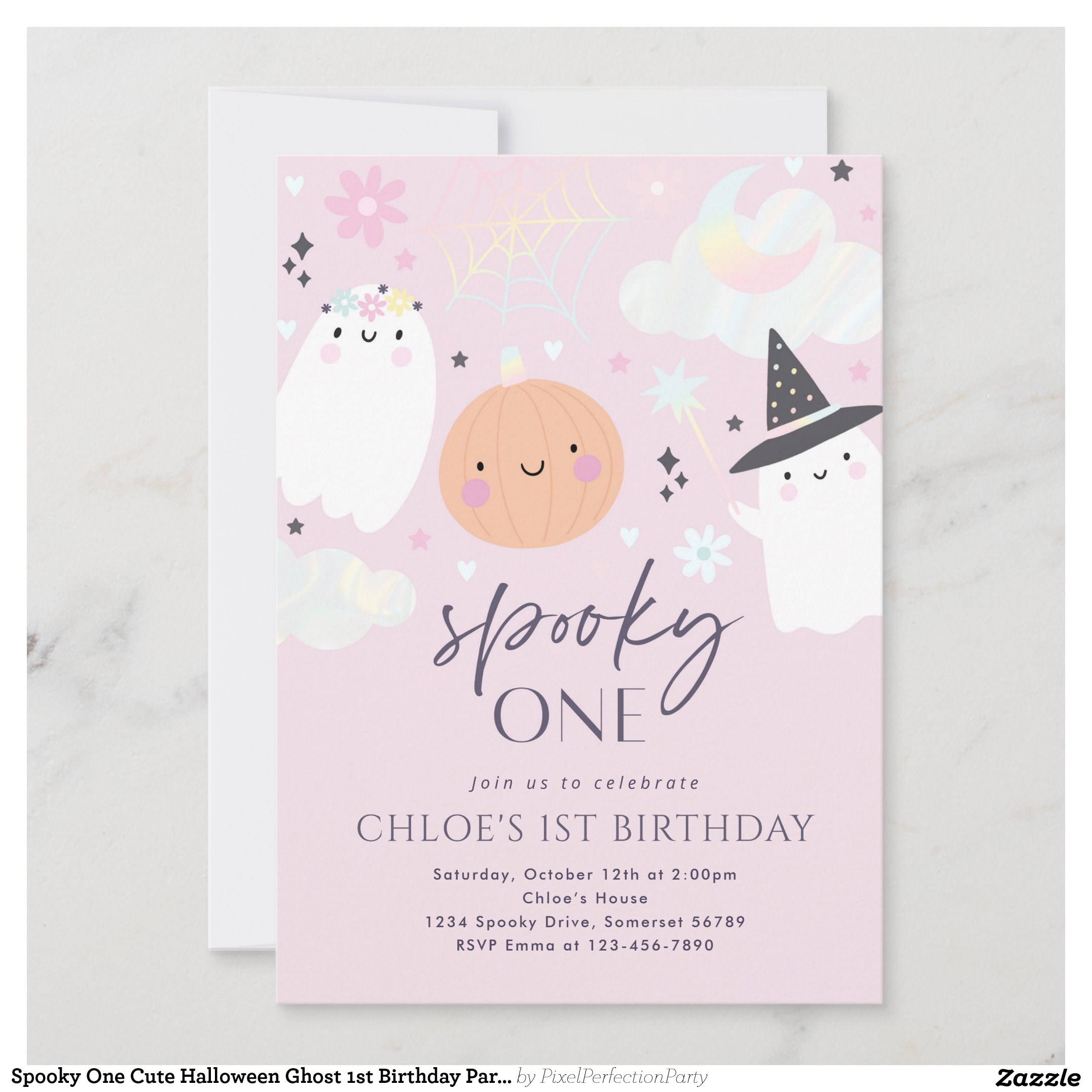 Spooky One Cute Halloween Ghost 1st Birthday Party Invitation