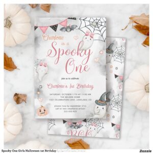 Spooky One Girls Halloween 1st Birthday Invitation