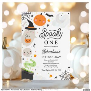 Spooky One Halloween Boy Ghost 1st Birthday Party Invitation