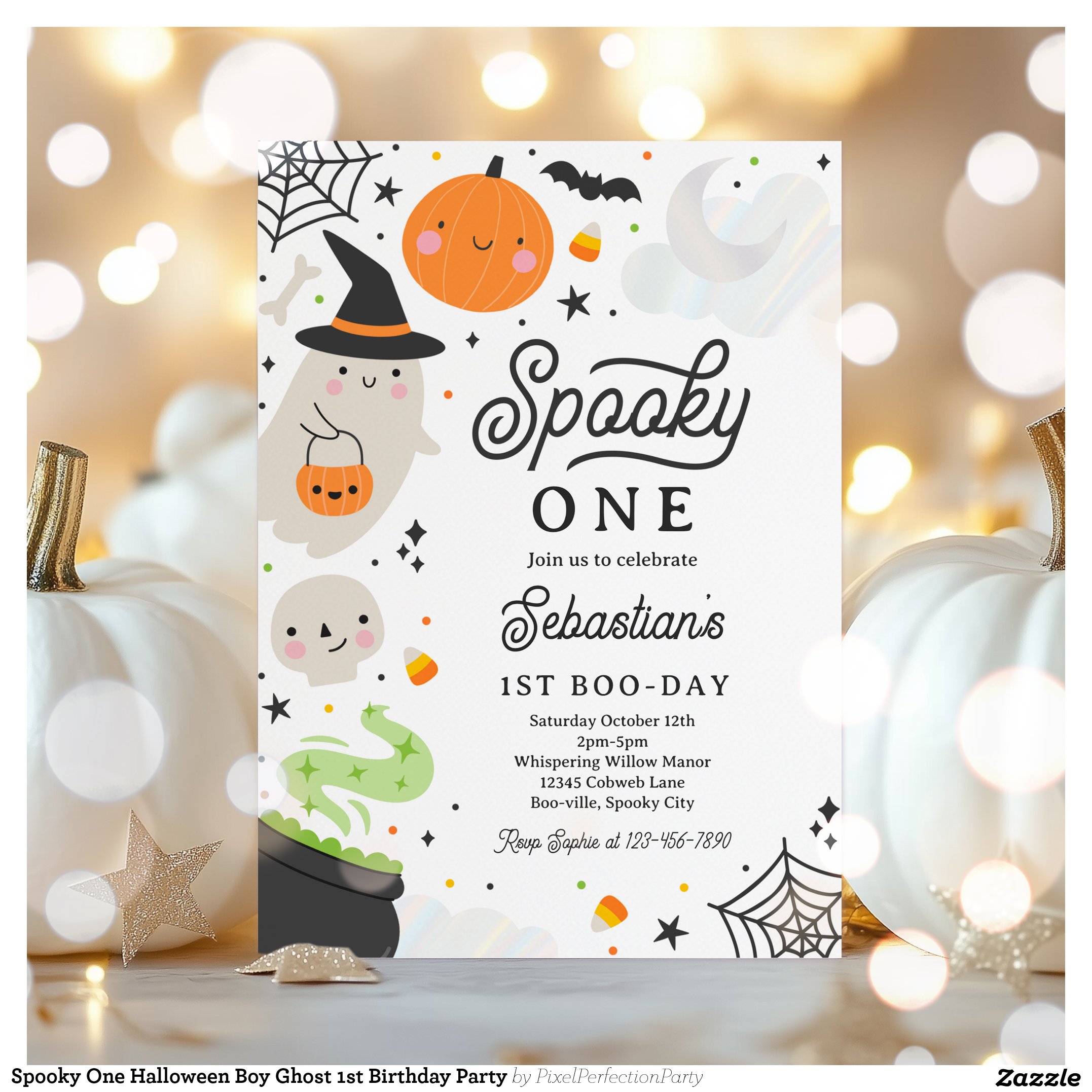 Spooky One Halloween Boy Ghost 1st Birthday Party Invitation