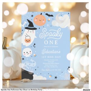 Spooky One Halloween Boy Ghost 1st Birthday Party Invitation