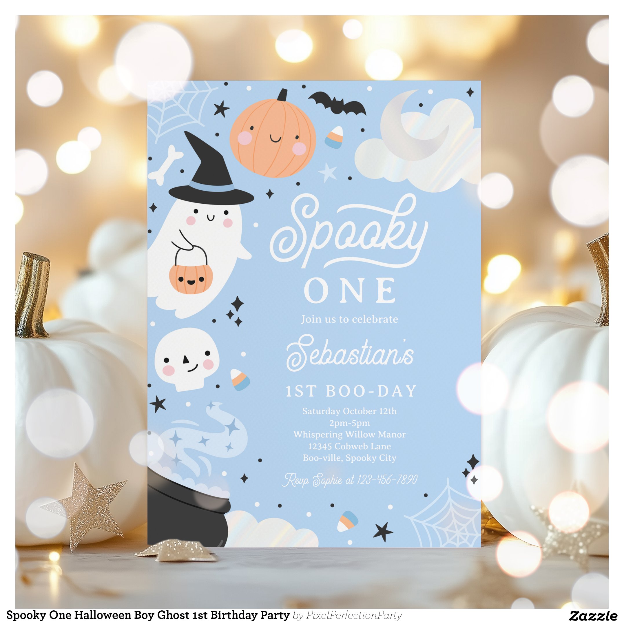 Spooky One Halloween Boy Ghost 1st Birthday Party Invitation