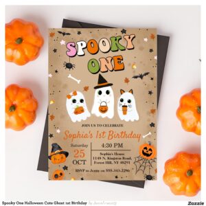 Spooky One Halloween Cute Ghost 1st Birthday Invitation