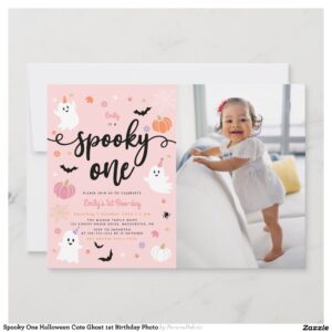 Spooky One Halloween Cute Ghost 1st Birthday Photo Invitation