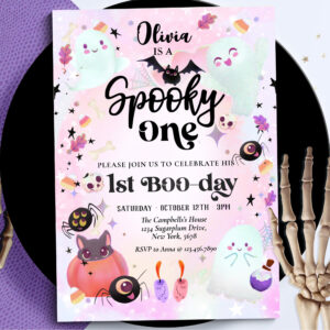 Spooky One Halloween Ghost 1st Birthday Invitation