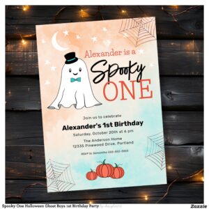Spooky One Halloween Ghost Boys 1st Birthday Party Invitation